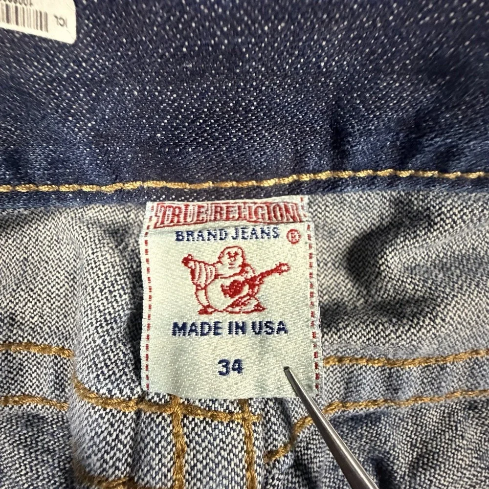 True Religion Jeans Men's 36x34 Blue Denim Relaxed Baggy Bobby Honeycomb Wisker